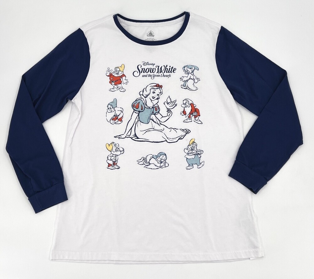 Disney Snow White Shirt Womens Large White Ringer Raglan Ringer 3/4 Sleeve Dwarv